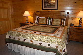 Beautiful beadspread on the King bed in the Master bedroom.