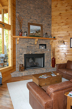 Floor to Ceiling Rock fireplace